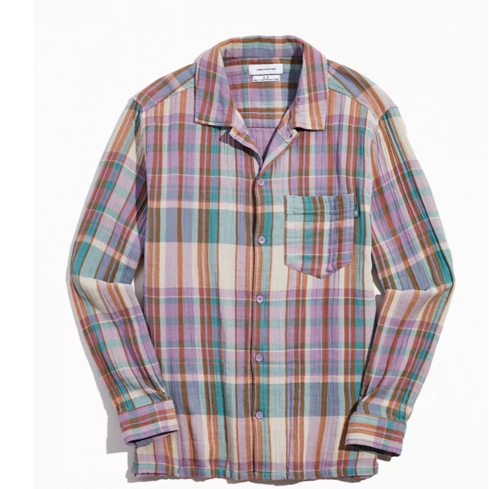 Urban Outfitters Purple and Green Casual Button Down Shirt